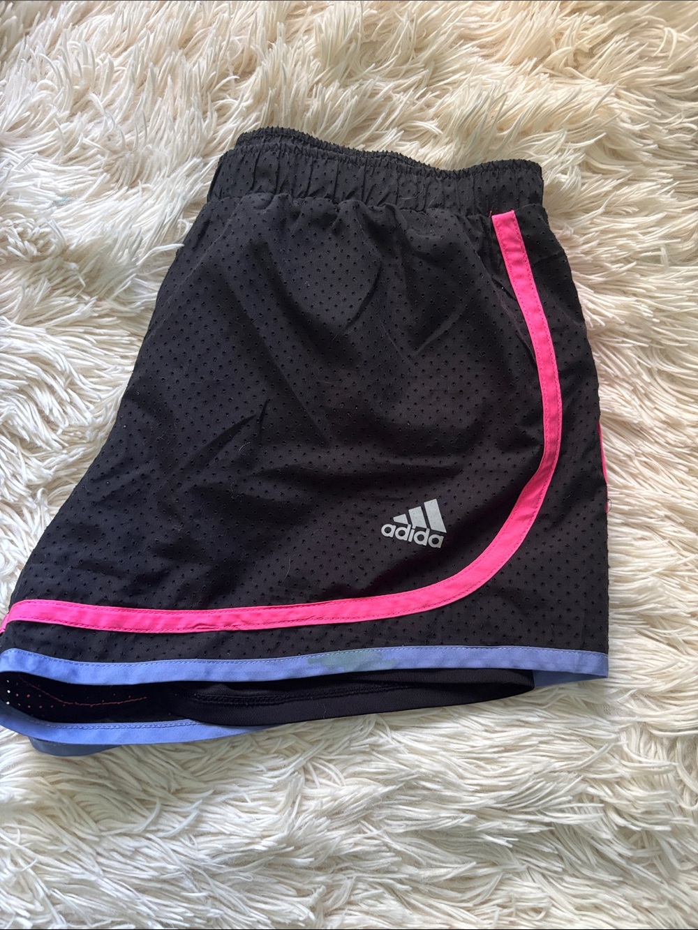 adidas Black Athletic Shorts with Pink and Blue Trim